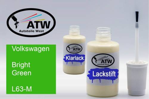 Volkswagen, Bright Green, L63-M: 20ml Lackstift + 20ml Klarlack - Set, von ATW Autoteile West.
